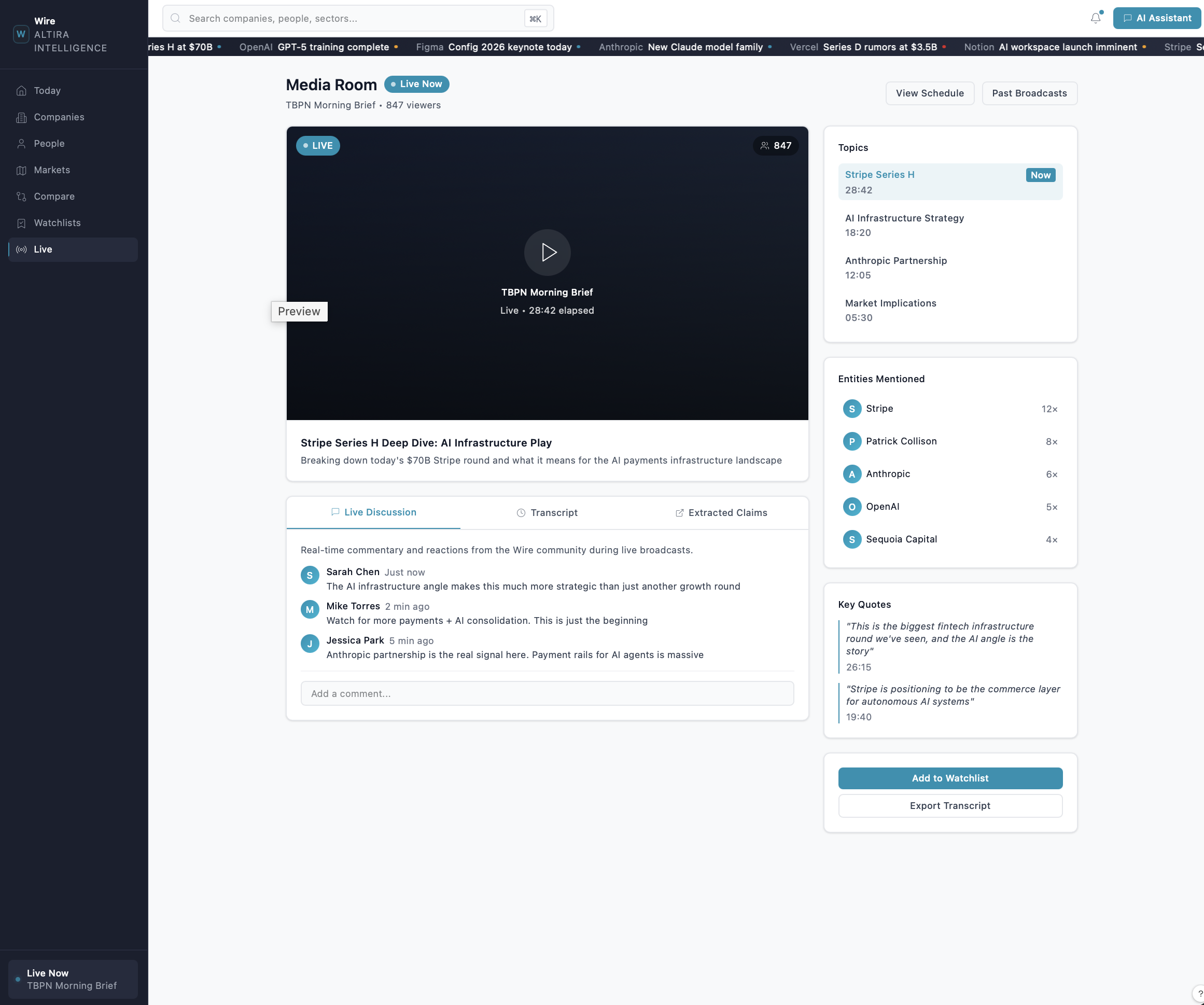 Wire media room live discussion screenshot